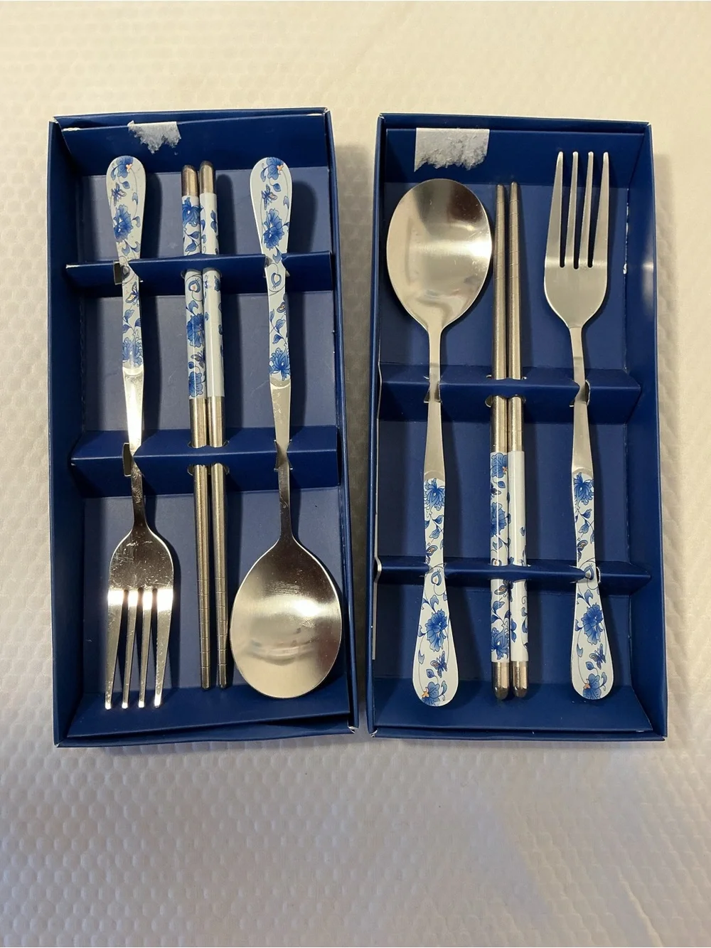 Blue Floral Stainless Steel Flatware Set with Chopsticks - Floral Handle